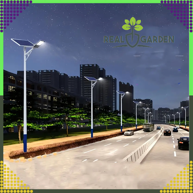 Dārza saules laternas staba lampa ar jaudīgu 300 W ielas paneli, 299 LED