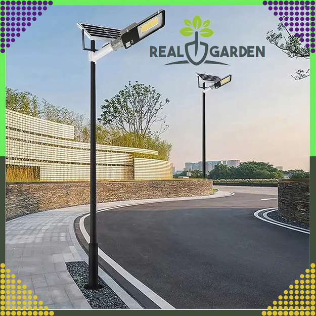 Dārza saules laterna staba lampa ar jaudīgu 200 W ielas paneli, 247 LED