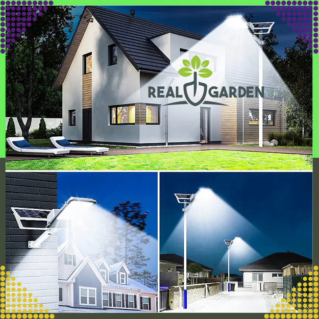 Dārza saules laterna staba lampa ar jaudīgu 200 W ielas paneli, 247 LED