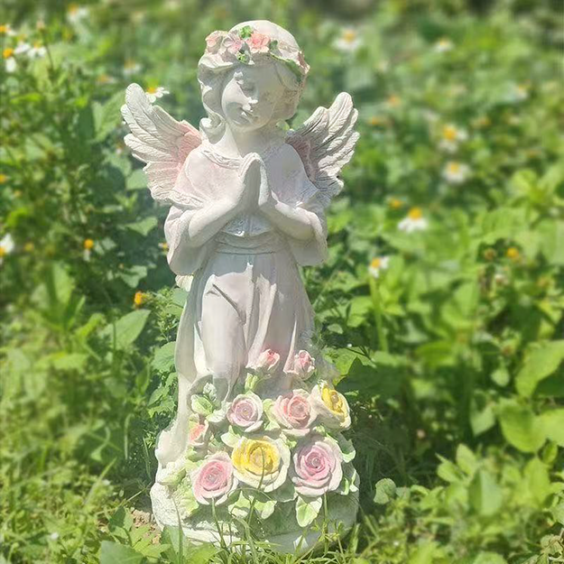 Eņģeļa svečtura figūriņas dekorācija, eņģeļa statuja, saules enerģijas LED lampa dārzam