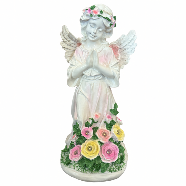 Eņģeļa svečtura figūriņas dekorācija, eņģeļa statuja, saules enerģijas LED lampa dārzam