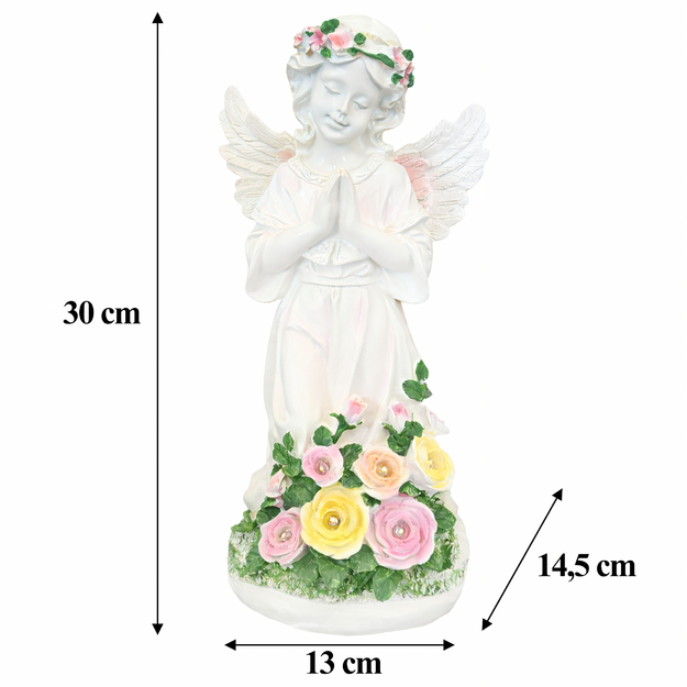 Eņģeļa svečtura figūriņas dekorācija, eņģeļa statuja, saules enerģijas LED lampa dārzam