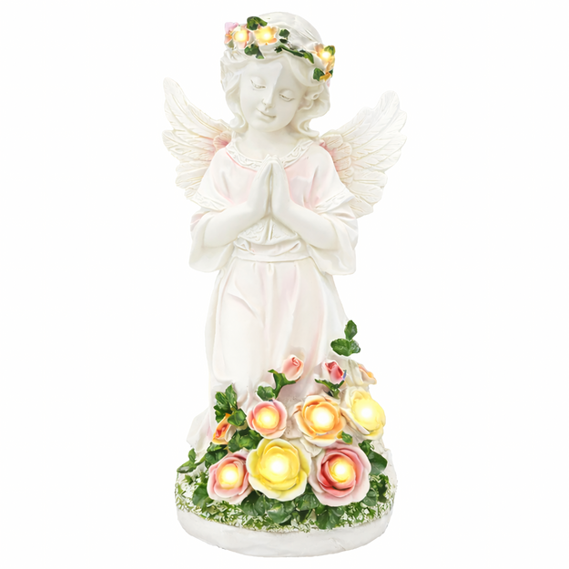 Eņģeļa svečtura figūriņas dekorācija, eņģeļa statuja, saules enerģijas LED lampa dārzam