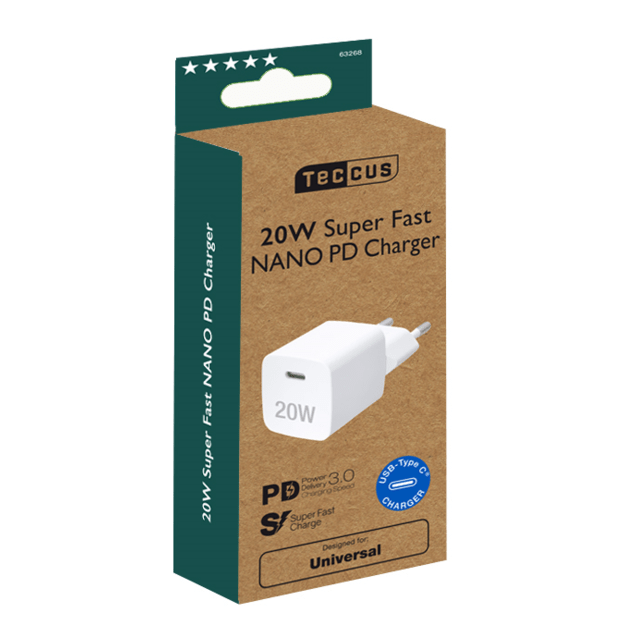 Teccus - Universal Fastcharger 1xUSB-C PD 20W