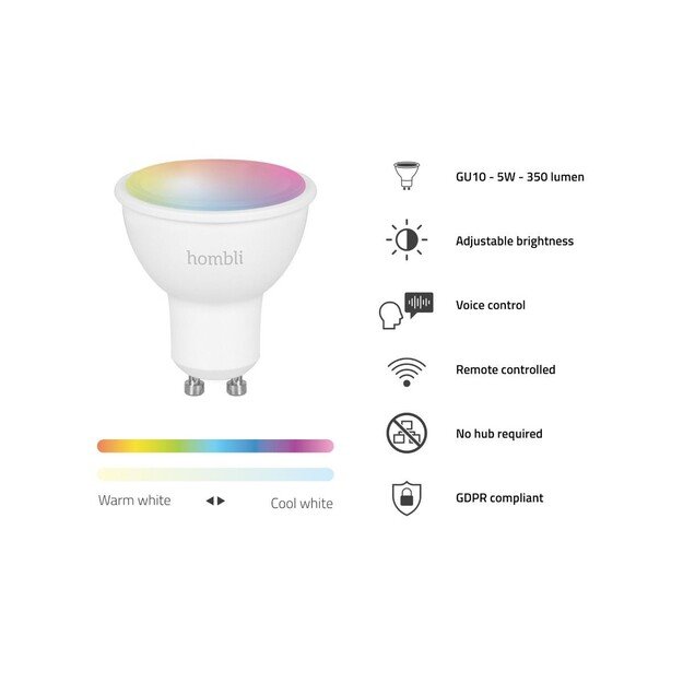 Hombli - Smart Spot GU10 RGB + CCT Dimmable white and colored 3