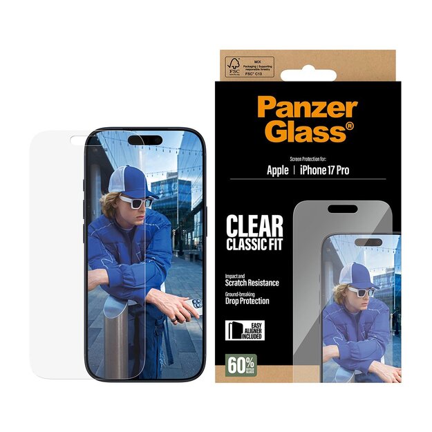 PanzerGlass - Screen Protector iPhone 17 Pro/Classic Fit w. EasyAligner