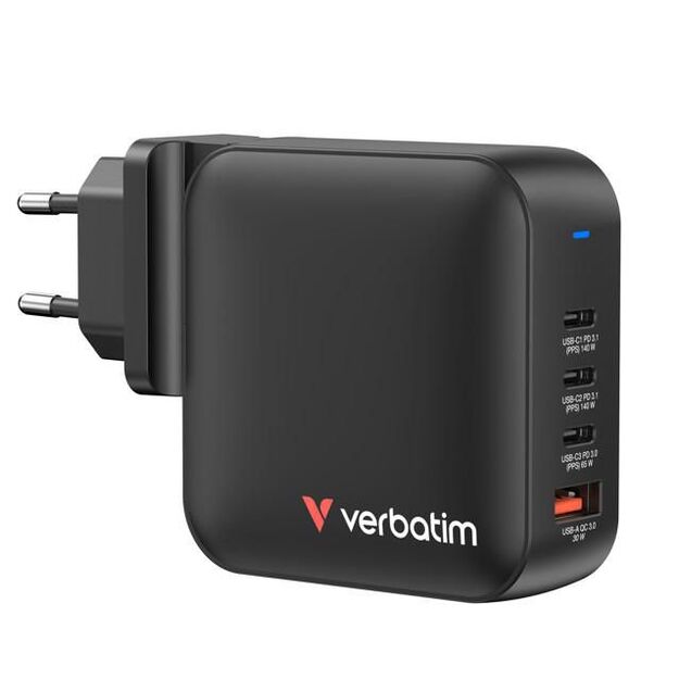 Verbatim - Mini GaN Charger 165W 4 Port US plug with EU and UK adaptors