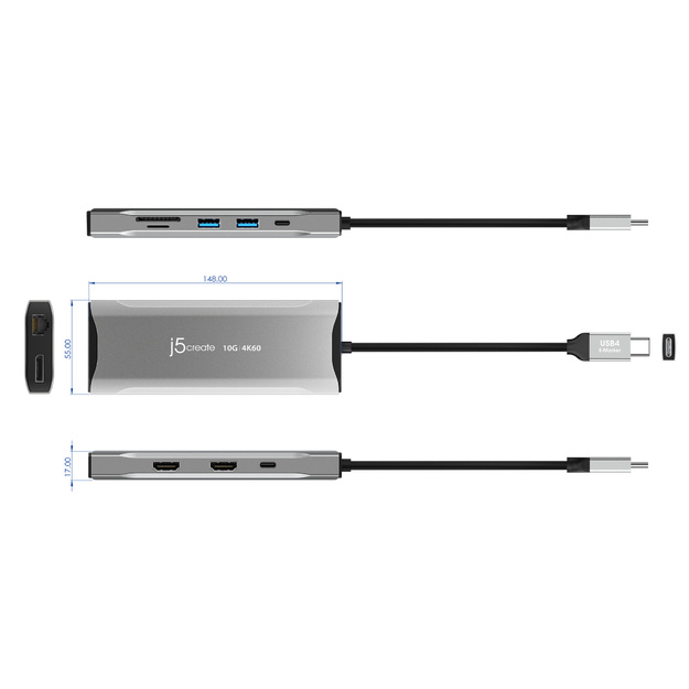 J5create - 4K60 Elite USB-C Triple-Monitor 10Gbps Mini Dock
