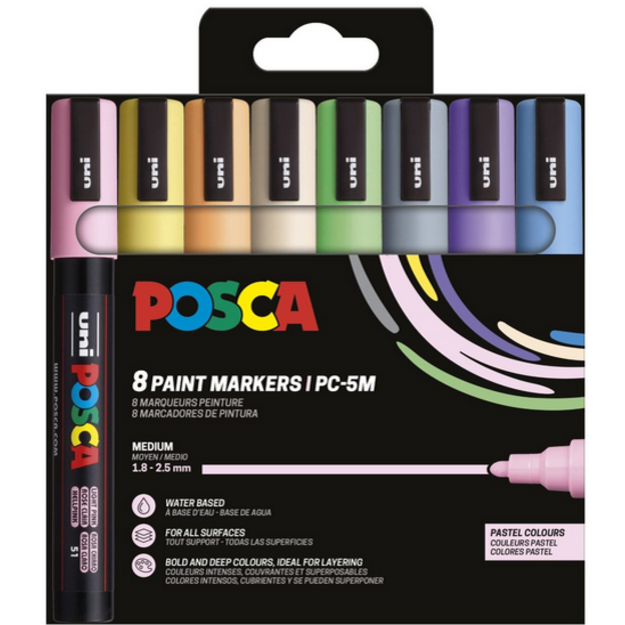 Posca - Medium Tip Pen - Pastel colors, 8 pc (401669)