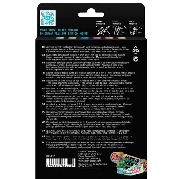 Faber-Castell - Black Edition Shake & Paint Acrylic Markers Set of 6 (Metallic Colours) (285517)