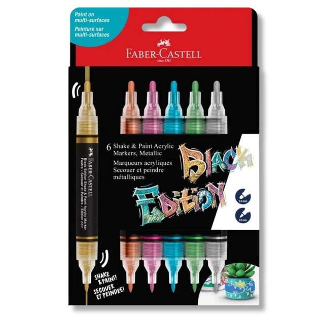 Faber-Castell - Black Edition Shake & Paint Acrylic Markers Set of 6 (Metallic Colours) (285517)