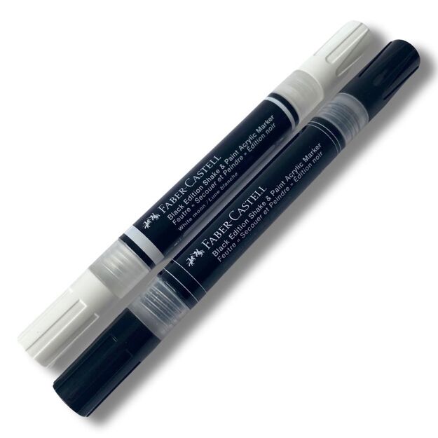 Faber-Castell - Black Edition Shake & Paint Acrylic Markers Set of 2 (Black and White) (285503)