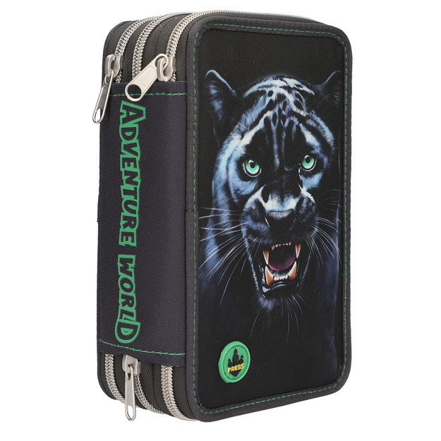 Dino World - Adventure World Triple Pencil Case LED PANTHER - Dark Grey