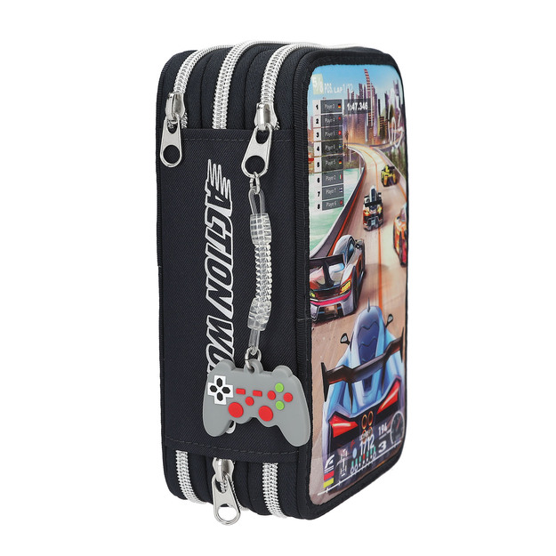 Dino World - Action World Triple Pencil Case Gaming - Dark Blue