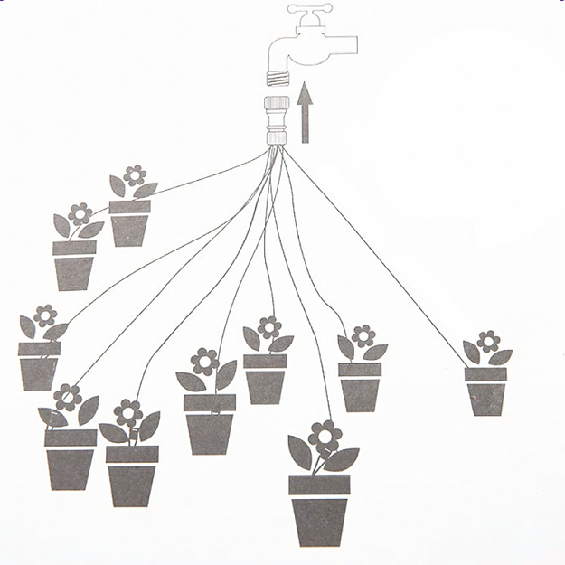 Automatinė lašelinė laistymo sistema sodo augalams ir žolėms