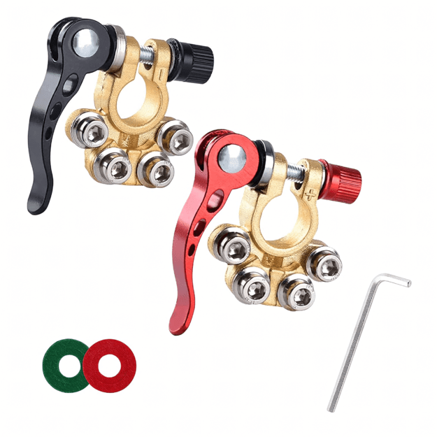 2x gnybtų spaustukai, jungtys, akumuliatoriaus gnybtai, teigiamo ir neigiamo poliaus rinkinys, 6–24 V