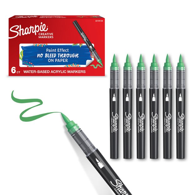 Sharpie - Creative Marker Acrylic Paint Pens - Brush Tip Water-Based Paint Markers - Emerald Green - 6 Count (SKU: 2218124)