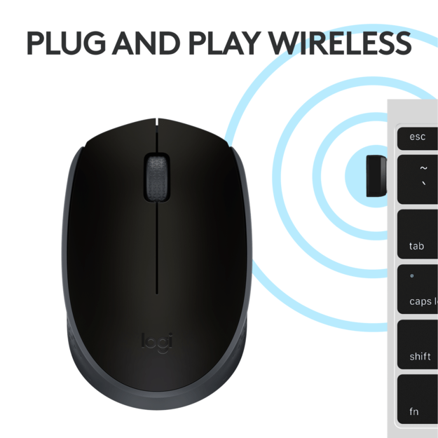 Logitech - M171 RF Wireless Optical 1000DPI Ambidextrous Black