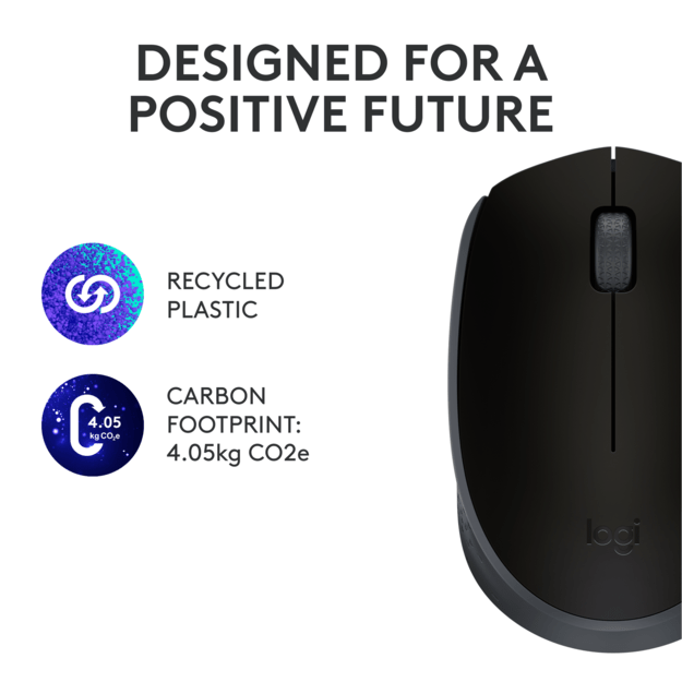 Logitech - M171 RF Wireless Optical 1000DPI Ambidextrous Black