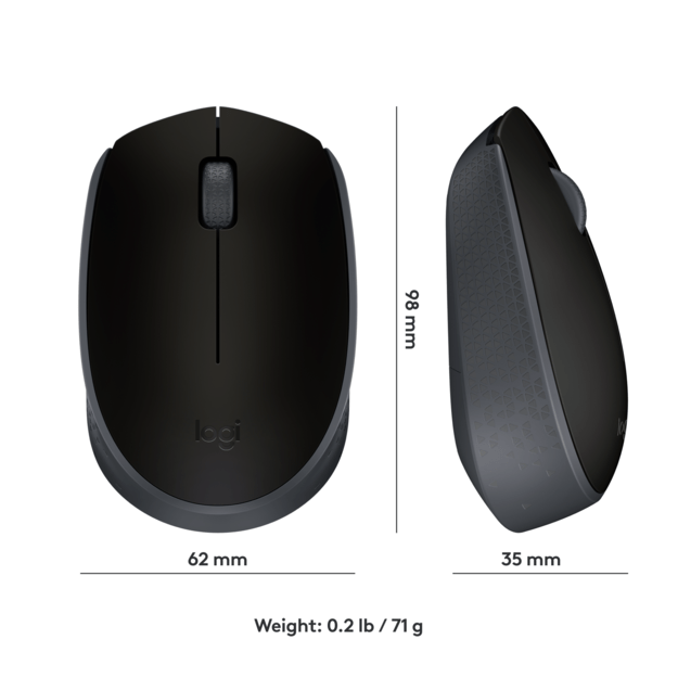 Logitech - M171 RF Wireless Optical 1000DPI Ambidextrous Black