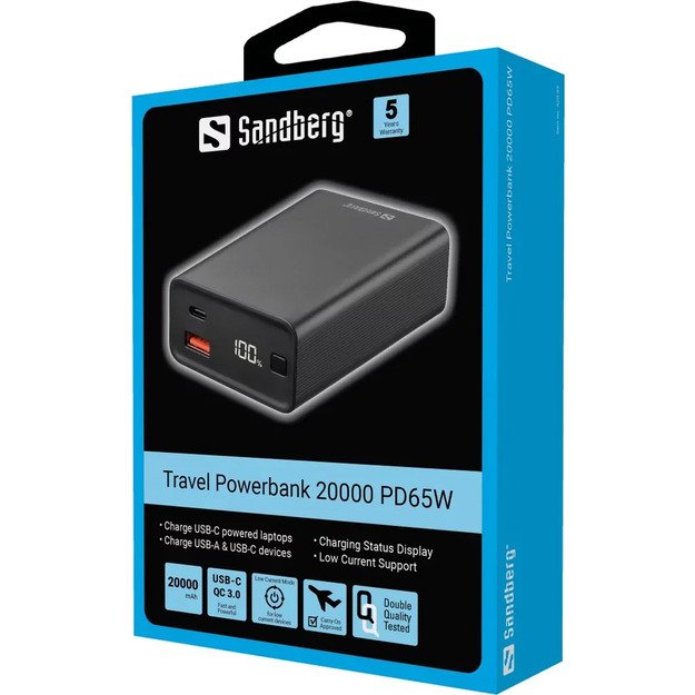 Sandberg - Travel Powerbank 20.000 mAh PD65W