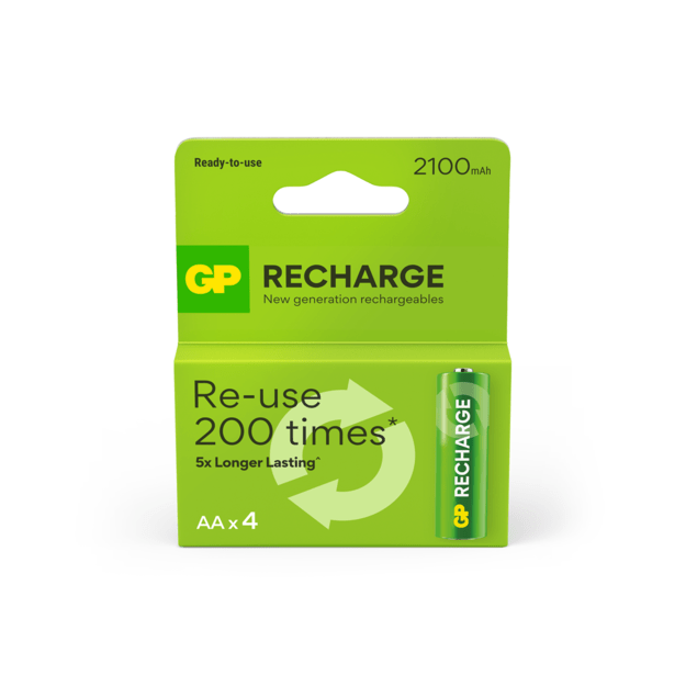 GP - Recharge Rechargeable Battery, Size AA, 2100 mAh, 4-pack