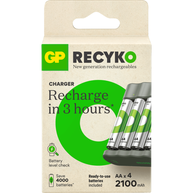 GP - ReCyko Everyday Battery Charger, B441 (USB), incl. 4 x AA 2100 mAh Batteries