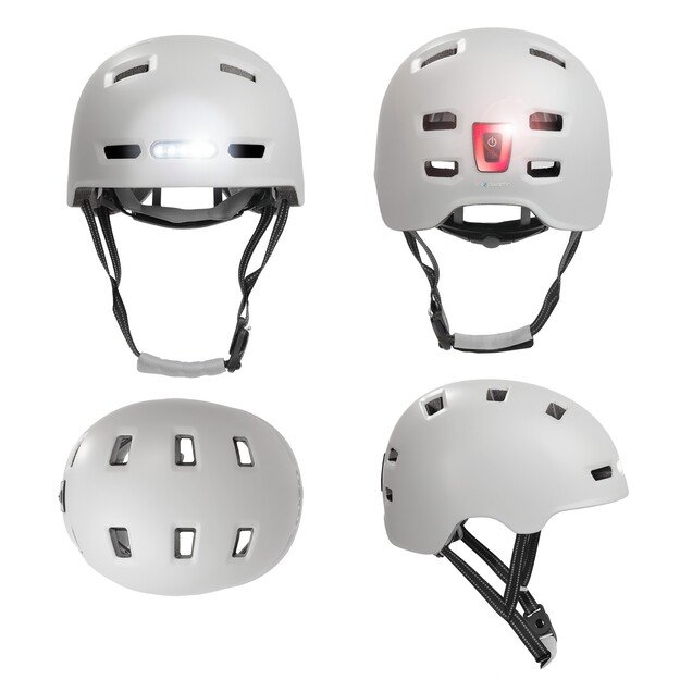 Crazy Safety - Urban bicycle and skater helmet with front and rear lights - Matt White - M (54-57cm)