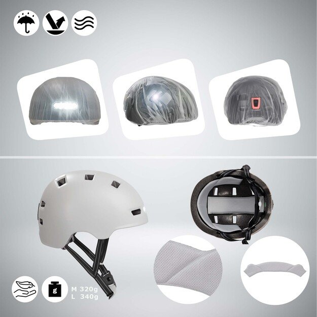 Crazy Safety - Urban bicycle and skater helmet with front and rear lights - Matt White - M (54-57cm)