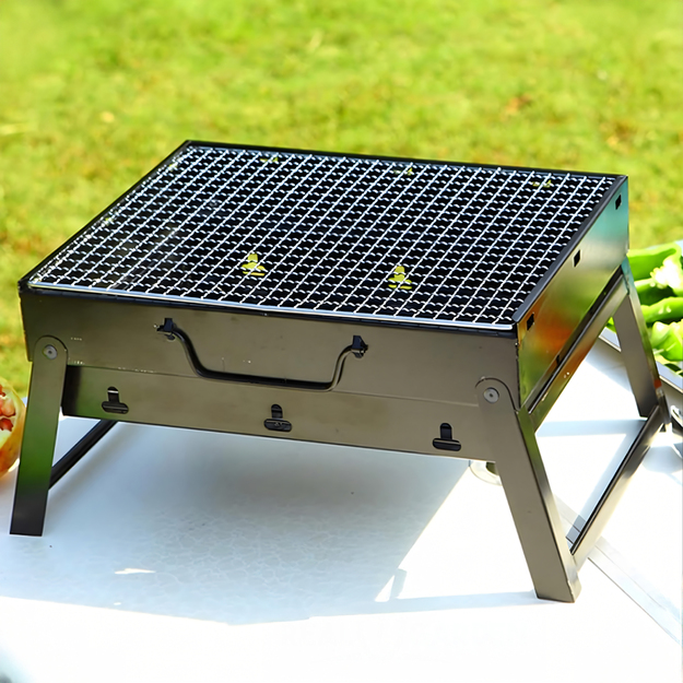 Dārza kempinga grils, salokāms, pārnēsājams, koferis, kempinga ogles