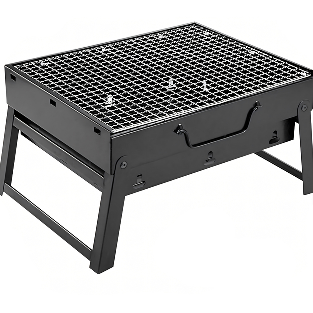 Dārza kempinga grils, salokāms, pārnēsājams, koferis, kempinga ogles