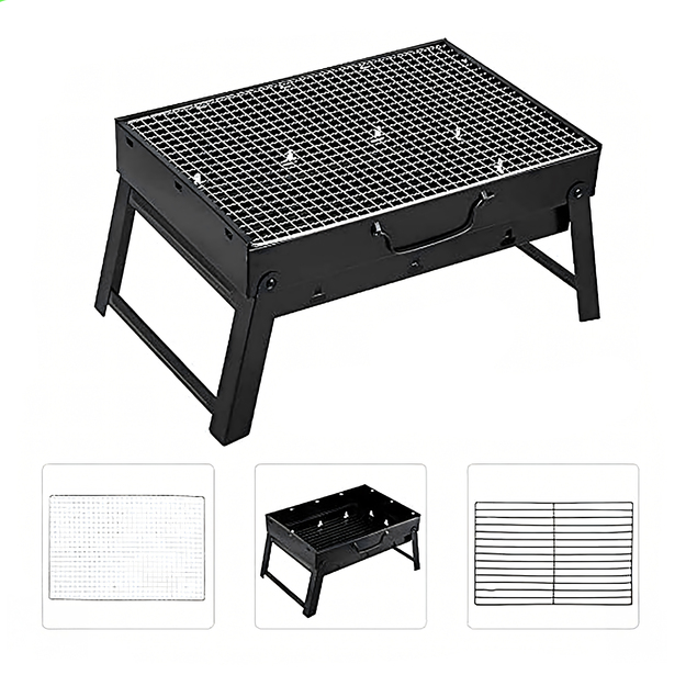 Dārza kempinga grils, salokāms, pārnēsājams, koferis, kempinga ogles