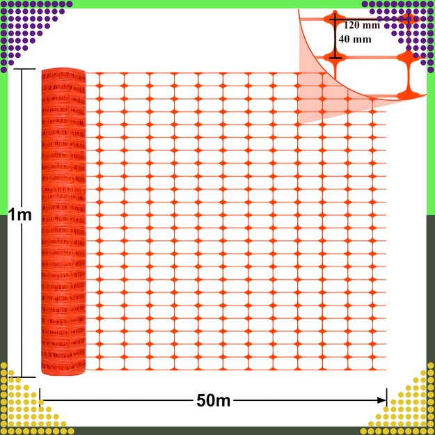 Construction Road Warning Mesh Plastic Orange 1x50m 100g
