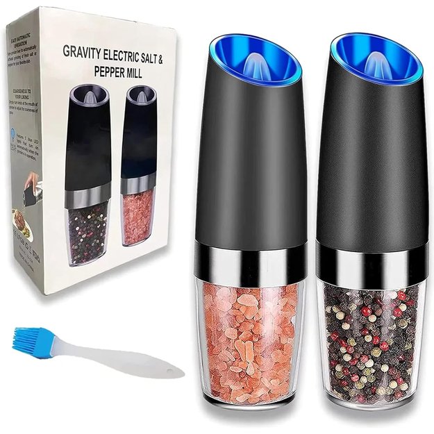 2 elektrinių gravitacinių malūnėlių rinkinys druskai, pipirams ir prieskoniams