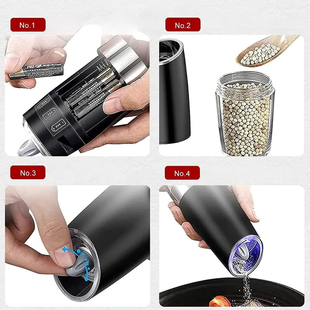 2 elektrisko gravitācijas dzirnaviņu komplekts sālim, pipariem un garšvielām