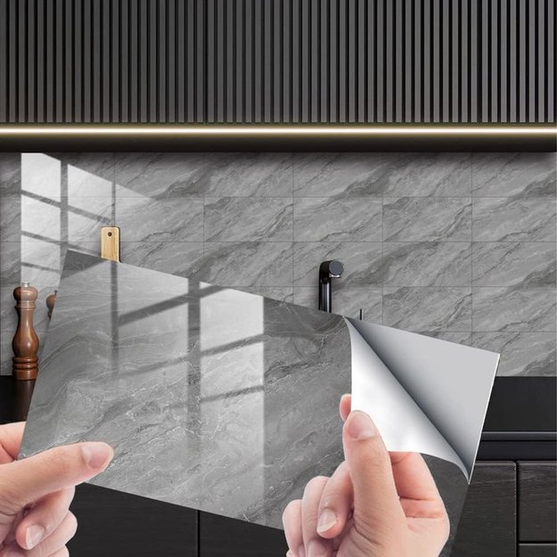 Lipnūs tapetai, sienų plytelės, lipdukai, marmuras, 30x15 cm, 16 vnt.