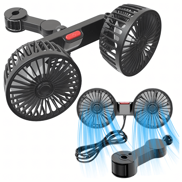 Wentylator Samochodowy Wiatrak Obrotowy Podwójny do Auta Mocny 360° USB