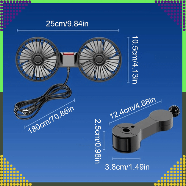 Wentylator Samochodowy Wiatrak Obrotowy Podwójny do Auta Mocny 360° USB 5
