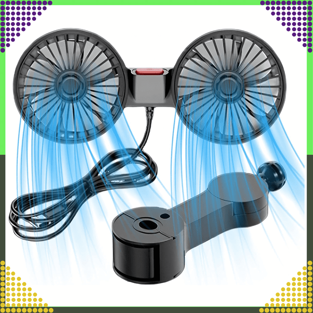 Wentylator Samochodowy Wiatrak Obrotowy Podwójny do Auta Mocny 360° USB 1