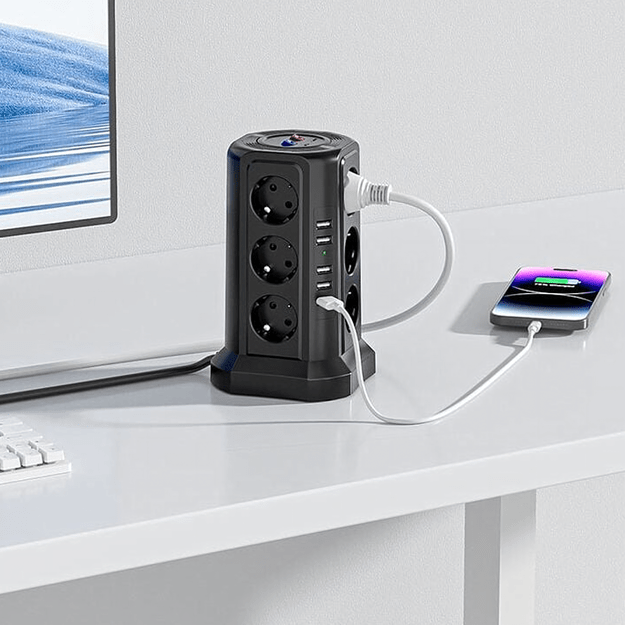 Listwa Zasilająca Stojąca Ochronna Odgromowa 12 Gniazd + 5 Portów Usb Reset 29