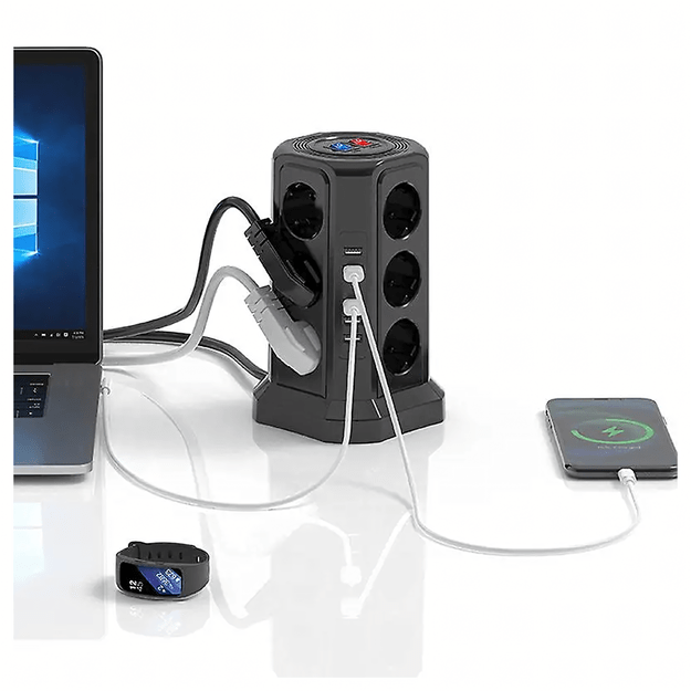 Listwa Zasilająca Stojąca Ochronna Odgromowa 12 Gniazd + 5 Portów Usb Reset