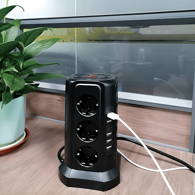 Listwa Zasilająca Stojąca Ochronna Odgromowa 12 Gniazd + 5 Portów Usb Reset 25