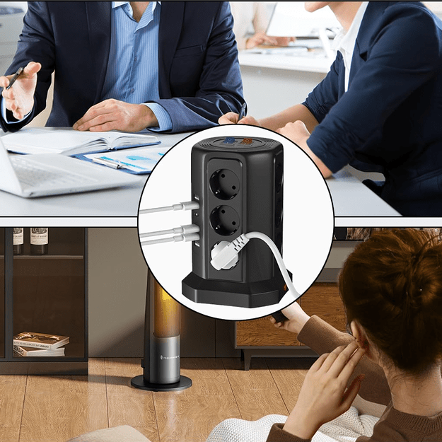 Listwa Zasilająca Stojąca Ochronna Odgromowa 12 Gniazd + 5 Portów Usb Reset 22