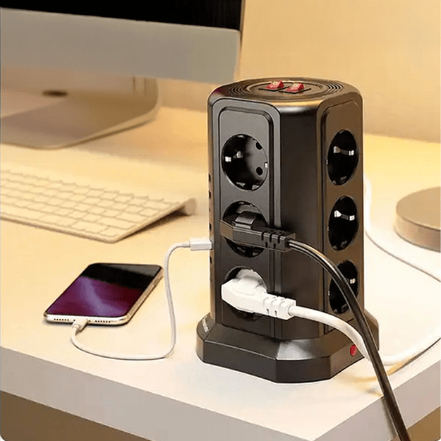 Listwa Zasilająca Stojąca Ochronna Odgromowa 12 Gniazd + 5 Portów Usb Reset 24