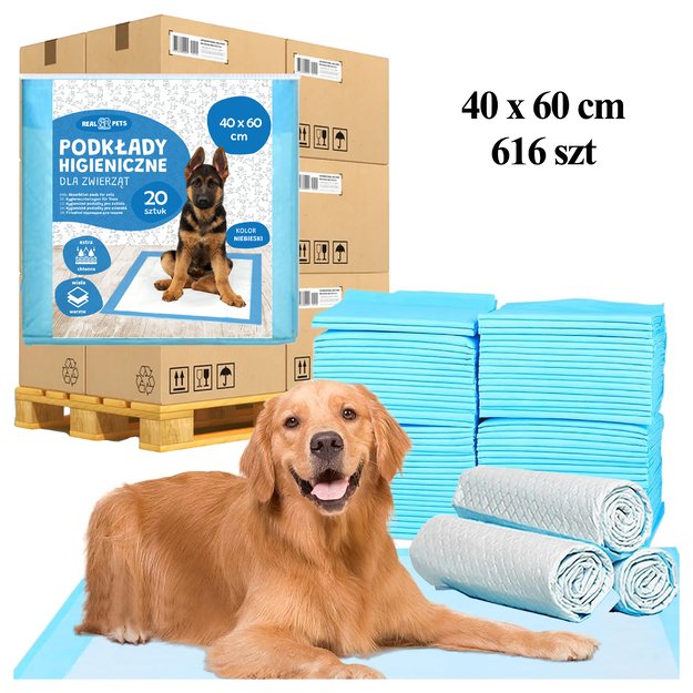 Paleta x 616 opakowań Podkłady Maty Higieniczne dla Psa do Nauki Sikania Xl 40x60cm Grube 20 szt NIEBIESKIE