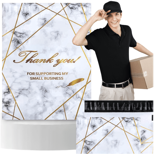 STRONG COURIER POLYBAGS 380x520 GOLDEN MARBLE THANK YOU 50pcs