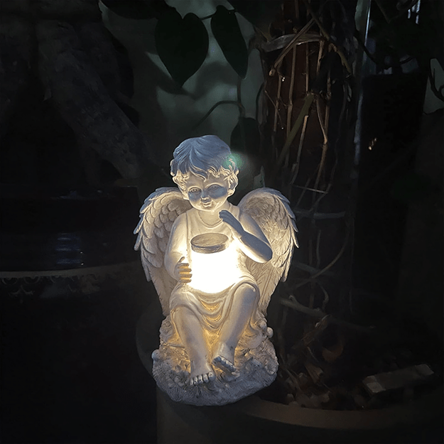 Figurka Świecznik Dekoracja Posążek Aniołek Solarny Led do Ogrodu na Grób 22cm 7