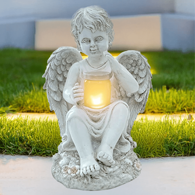 Figurka Świecznik Dekoracja Posążek Aniołek Solarny Led do Ogrodu na Grób 22cm 15
