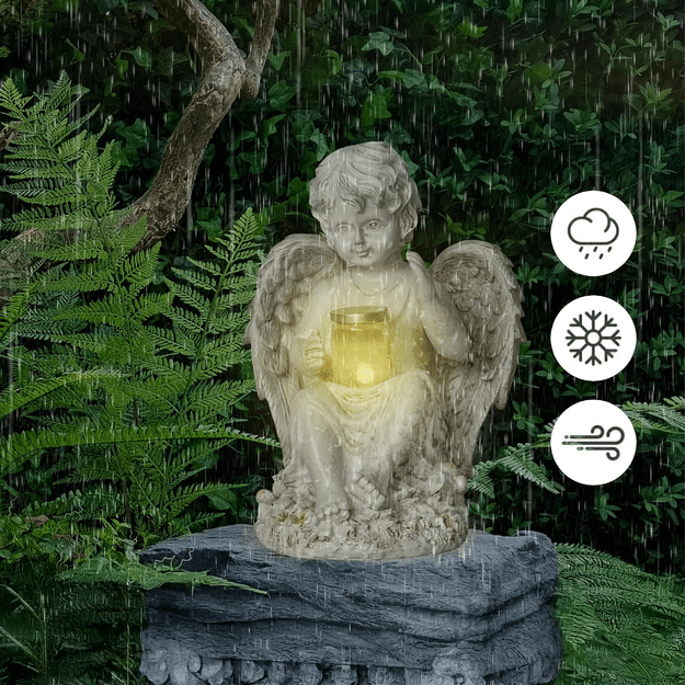 Figurka Świecznik Dekoracja Posążek Aniołek Solarny Led do Ogrodu na Grób 22cm 9