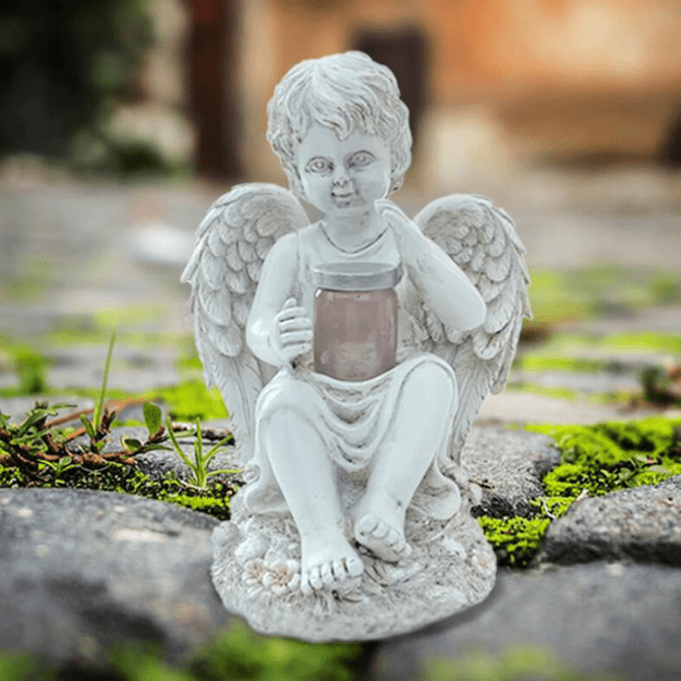 Figurka Świecznik Dekoracja Posążek Aniołek Solarny Led do Ogrodu na Grób 22cm 12
